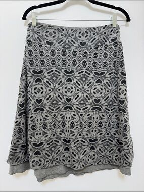 Gray Patterned Knit A-Line Skirt